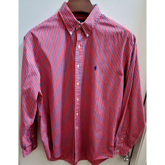 Ralph Lauren Stripe Red/Blue/White Long Sleeve Button Up Classic Fit Pony Front - Picture 3 of 10